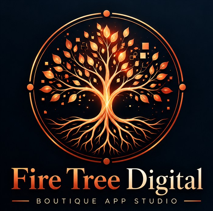 Fire Tree Digital logo: a glowing orange tree with visible roots